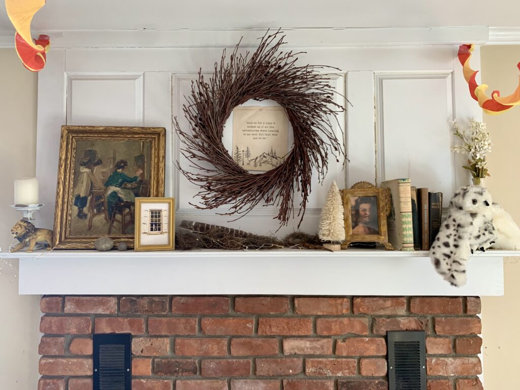 Mr. Tumnus' mantel Narnia party decor