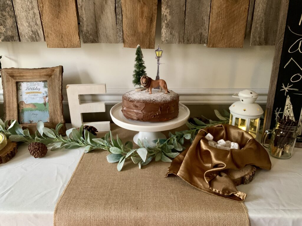 Narnia decor and birthday cake with Turkish delight