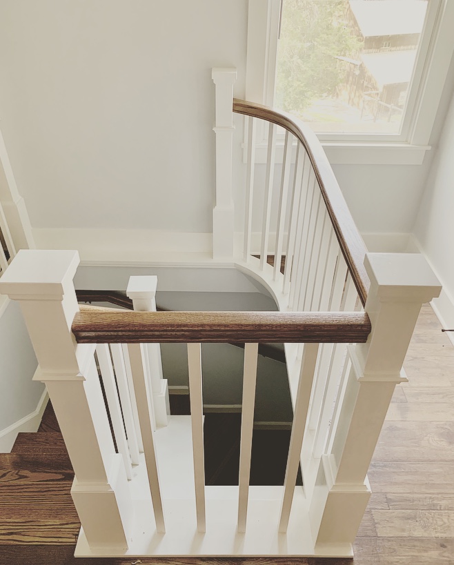 Attic wooden staircase view from the top