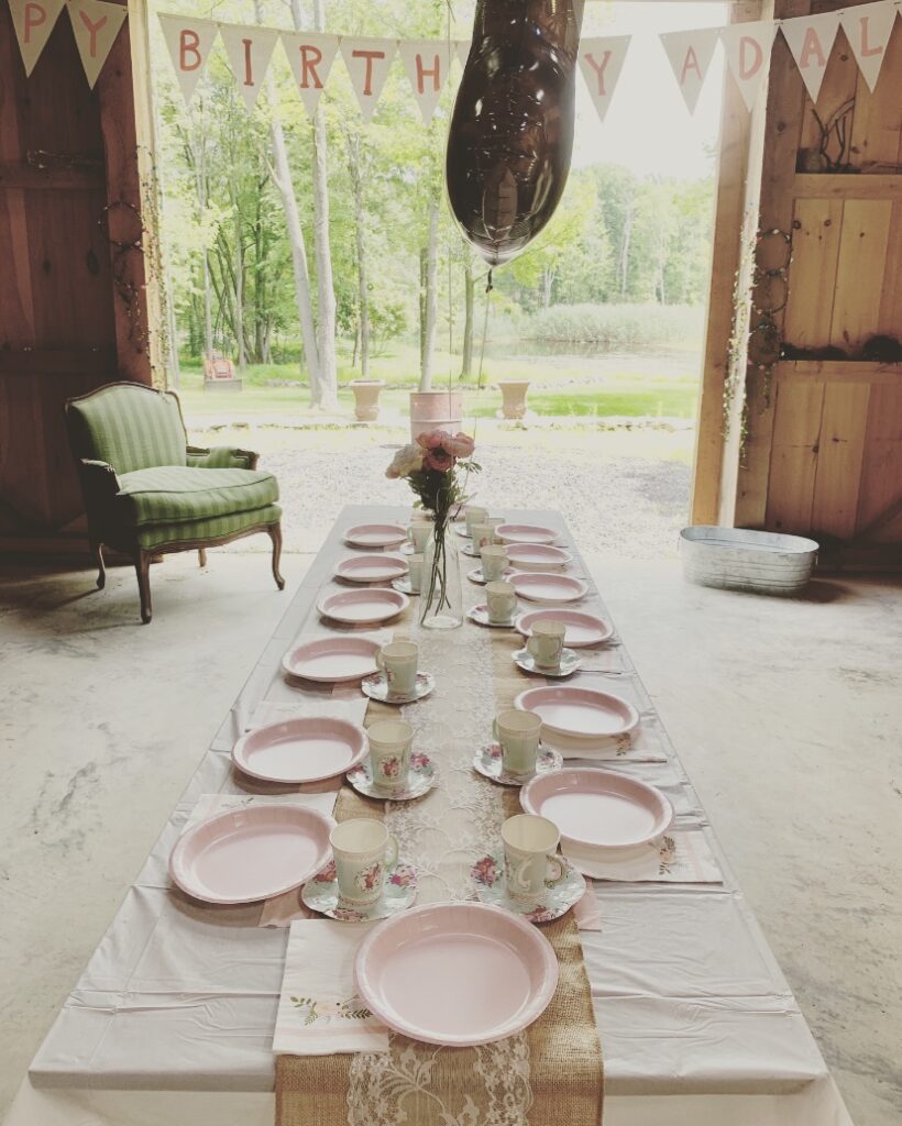 Woodland tea party table setup