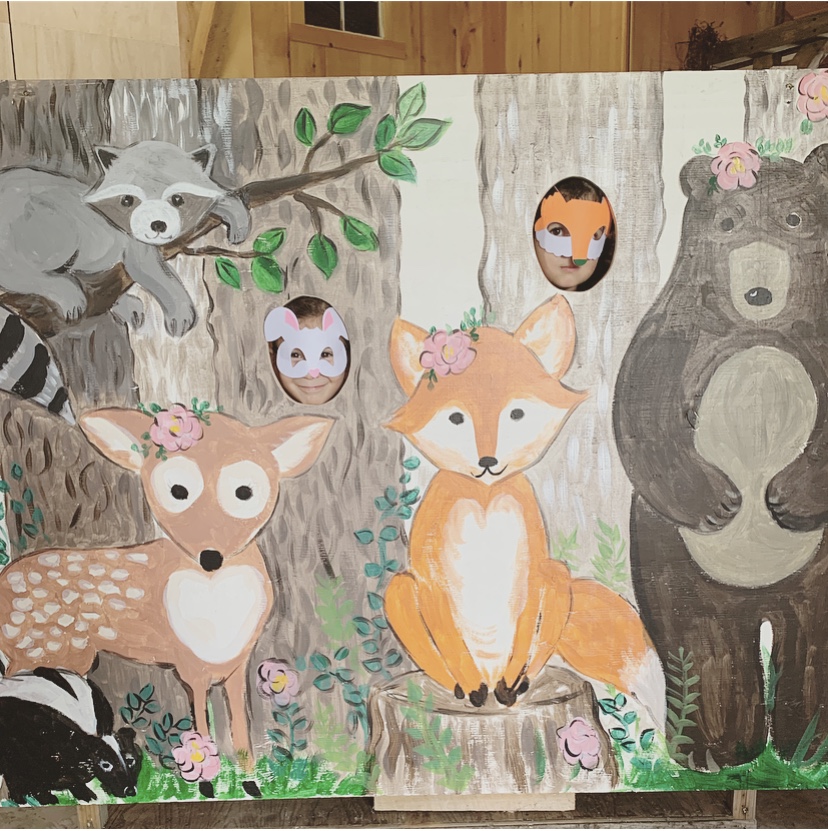 Woodland tea party animal mural deer fox bear raccoon