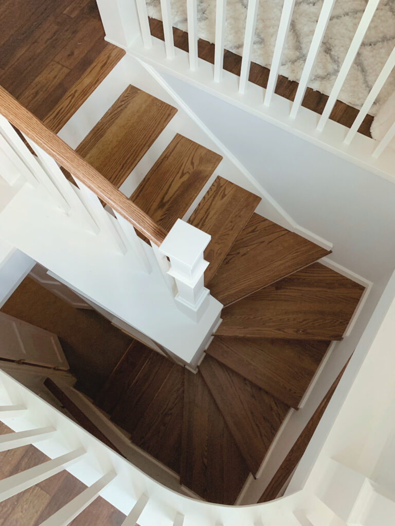 Attic winding wooden staircase