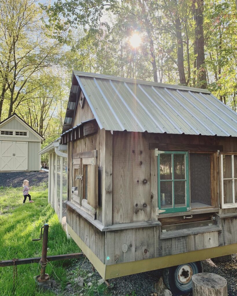 functional rustic-style mobile chicken coop