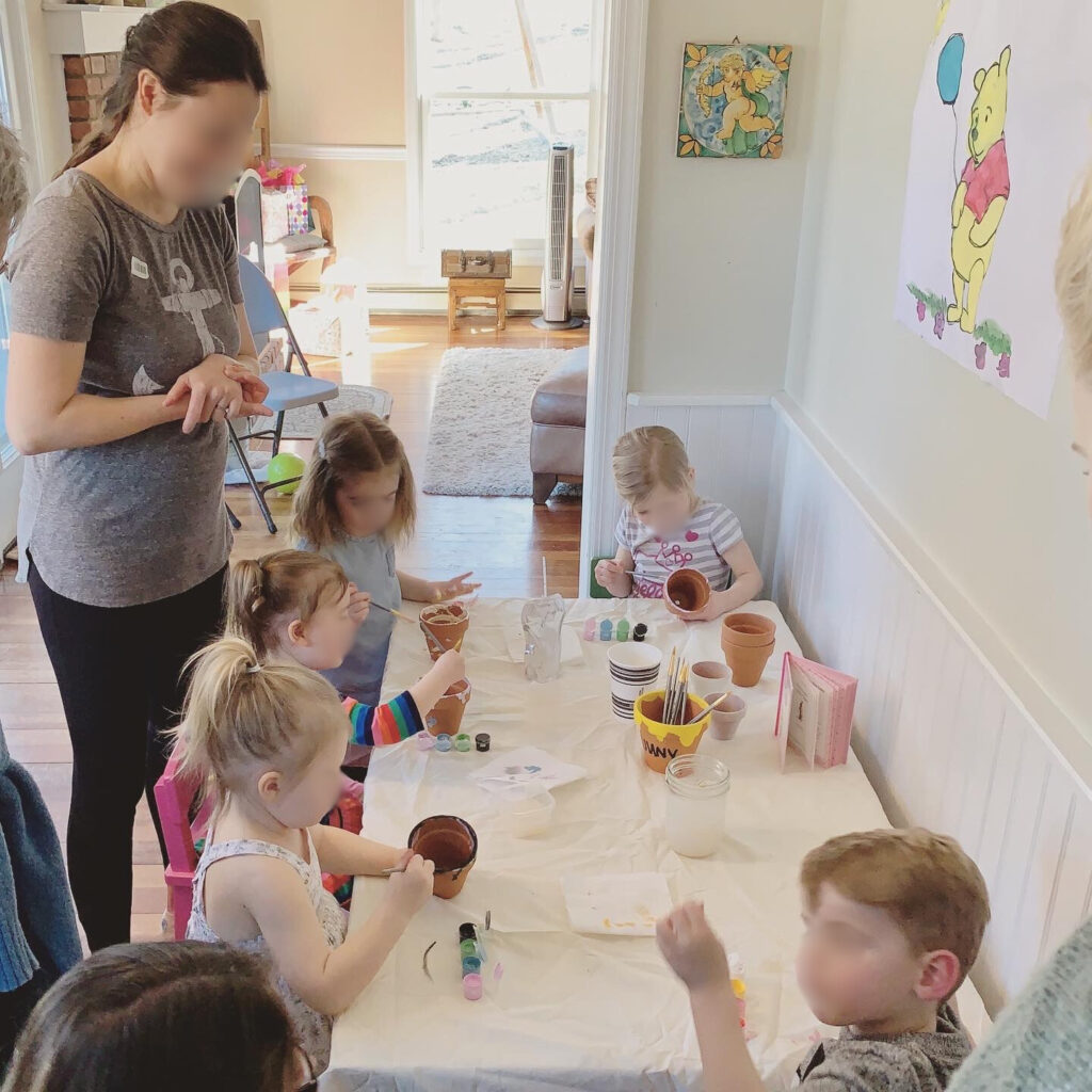 Pooh Party craft table painting flower pots