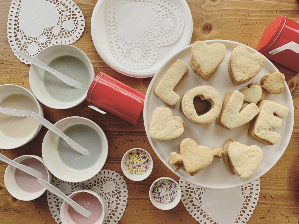 valentines cookies spelling letters love with heart shapes