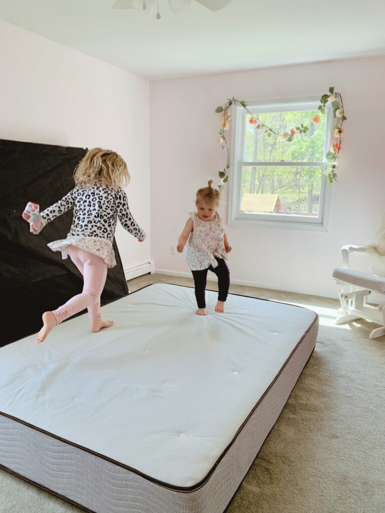 Fresh coat of paint in bedroom with kids jumping 