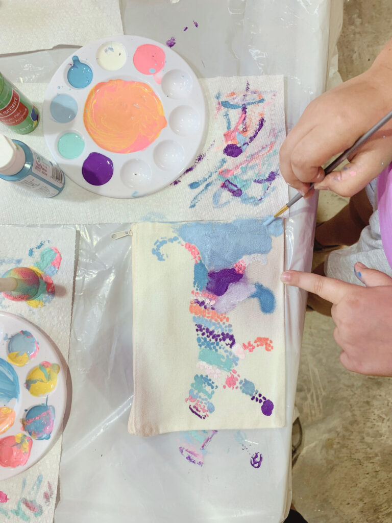 Hand painting canvas bag craft time in barn