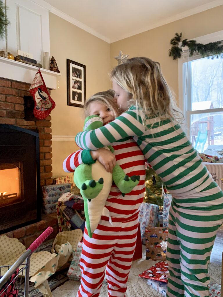 kids in matching Christmas pajamas